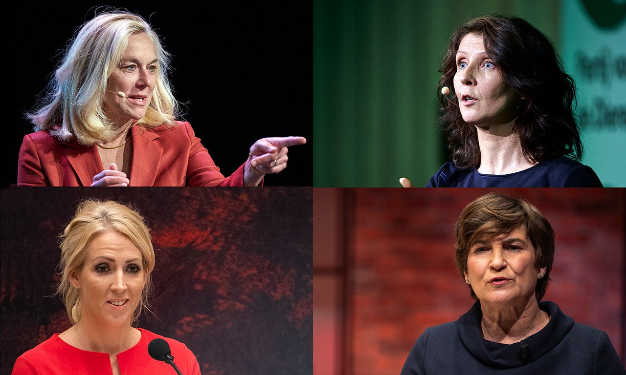 Vier vrouwelijke lijsttrekkers van (middel)grote partijen, vanaf linksboven met de klok mee: Sigrid Kaag (D66), Esther Ouwehand (PvdD), Lilianne Ploumen (PvdA) en Lilian Marijnissen (SP).