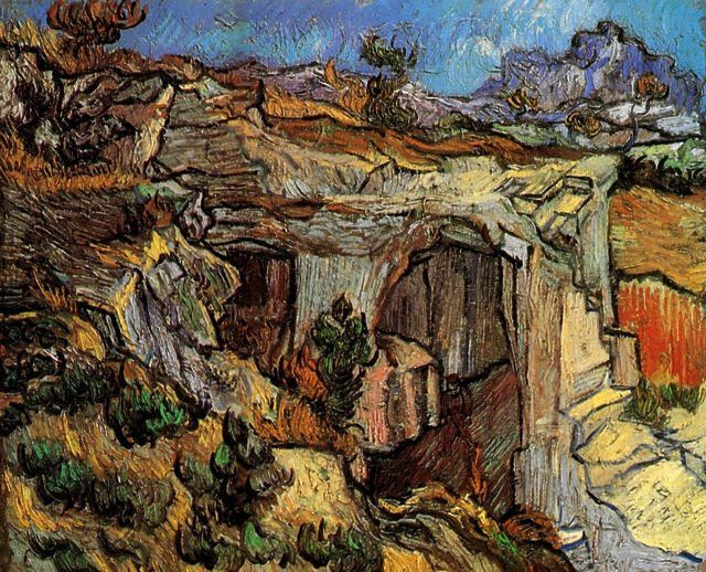 Vincent van Gogh, Entrance to a Quarry (1889). According to the Epstein Files, the painting, valued at $60 million in 2016, was owned by Leon Black, former chairman of the Museum of Modern Art and friend of Epstein.  