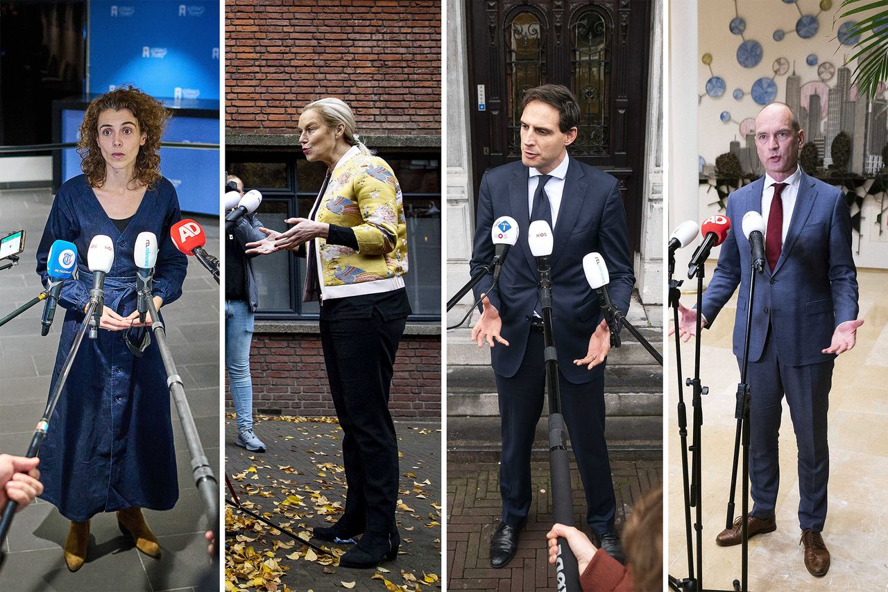 Vier onderhandelaars: Sophie Hermans (VVD), Sigrid Kaag (D66), Wopke Hoekstra (CDA) en Gert-Jan Segers (CU).