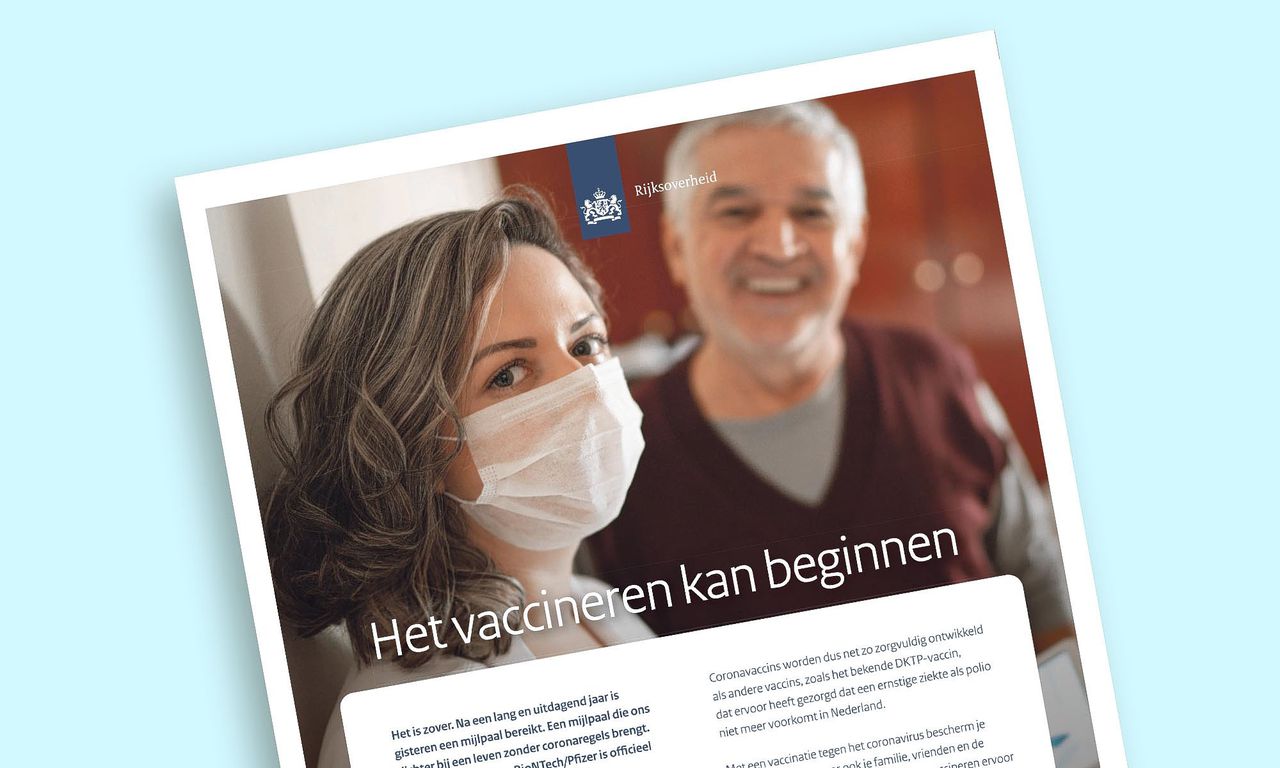 De advertentiepagina voor vaccinatie van de Rijksoverheid.