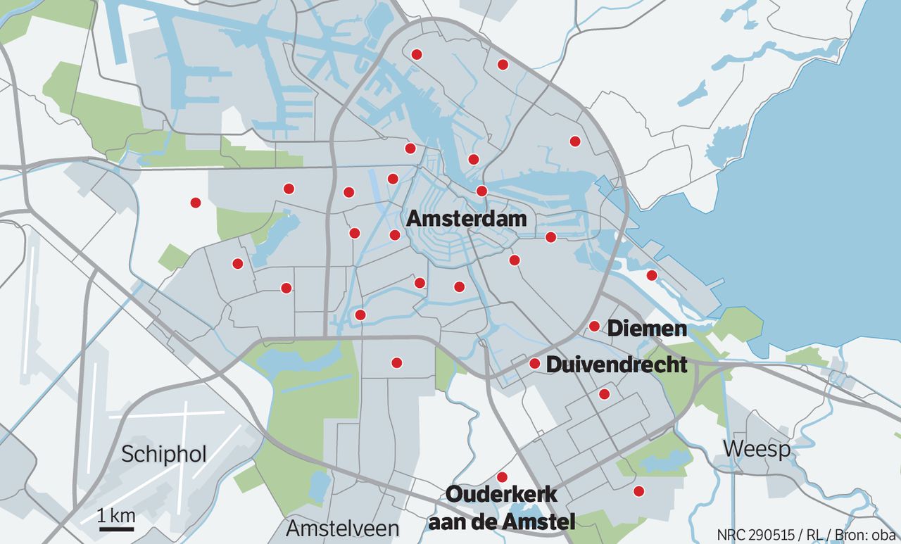 De 26 OBA-vestigingen in en om Amsterdam