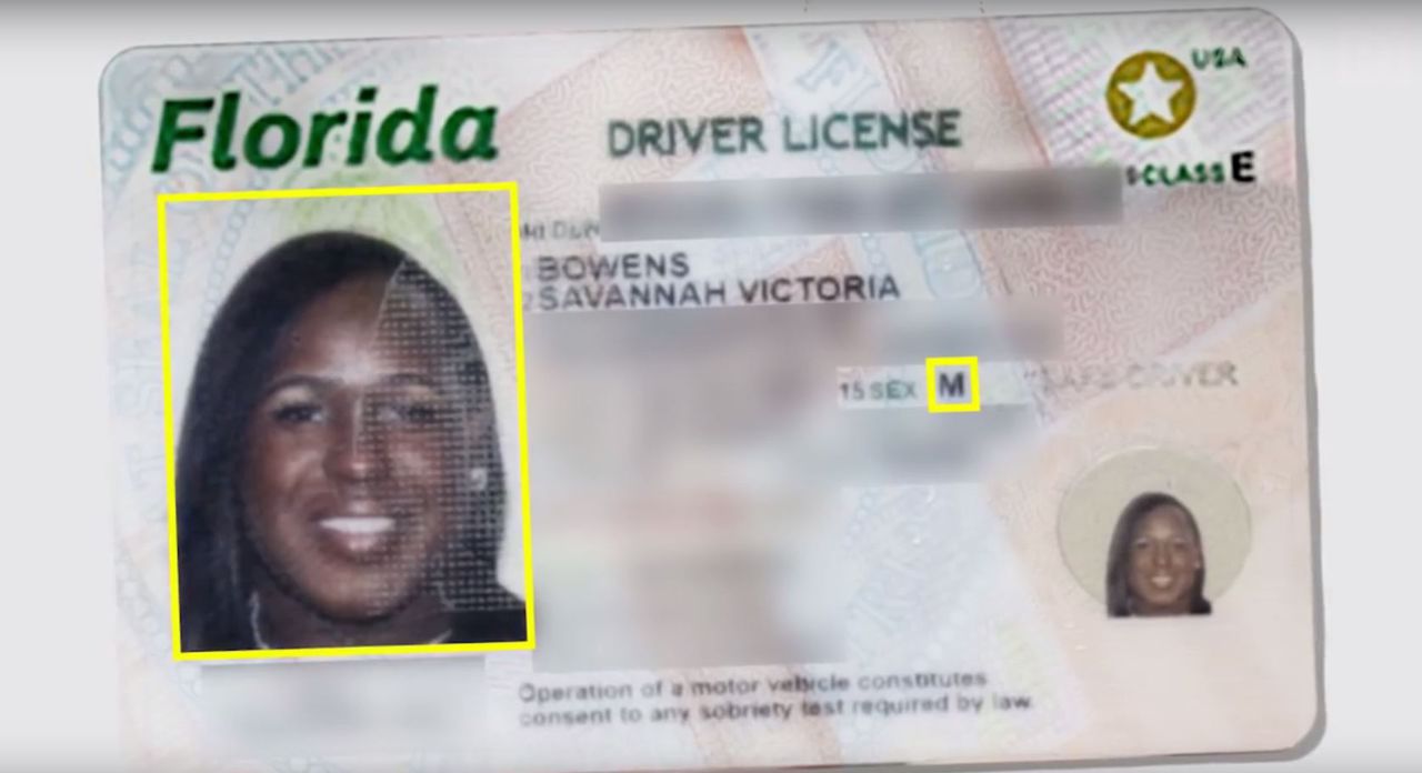 Op het rijbewijs van Savannah Bowens correspondeert haar pasfoto niet met het geregistreerde geslacht. Eenderde van de transgenders krijgt hierdoor problemen, bleek uit Amerikaans onderzoek uit 2015.