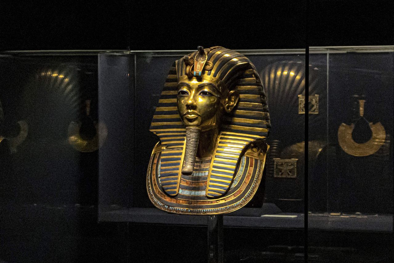 Het dodenmasker van Toetanchamon tentoongesteld in het Egyptisch Museum in Kaïro.