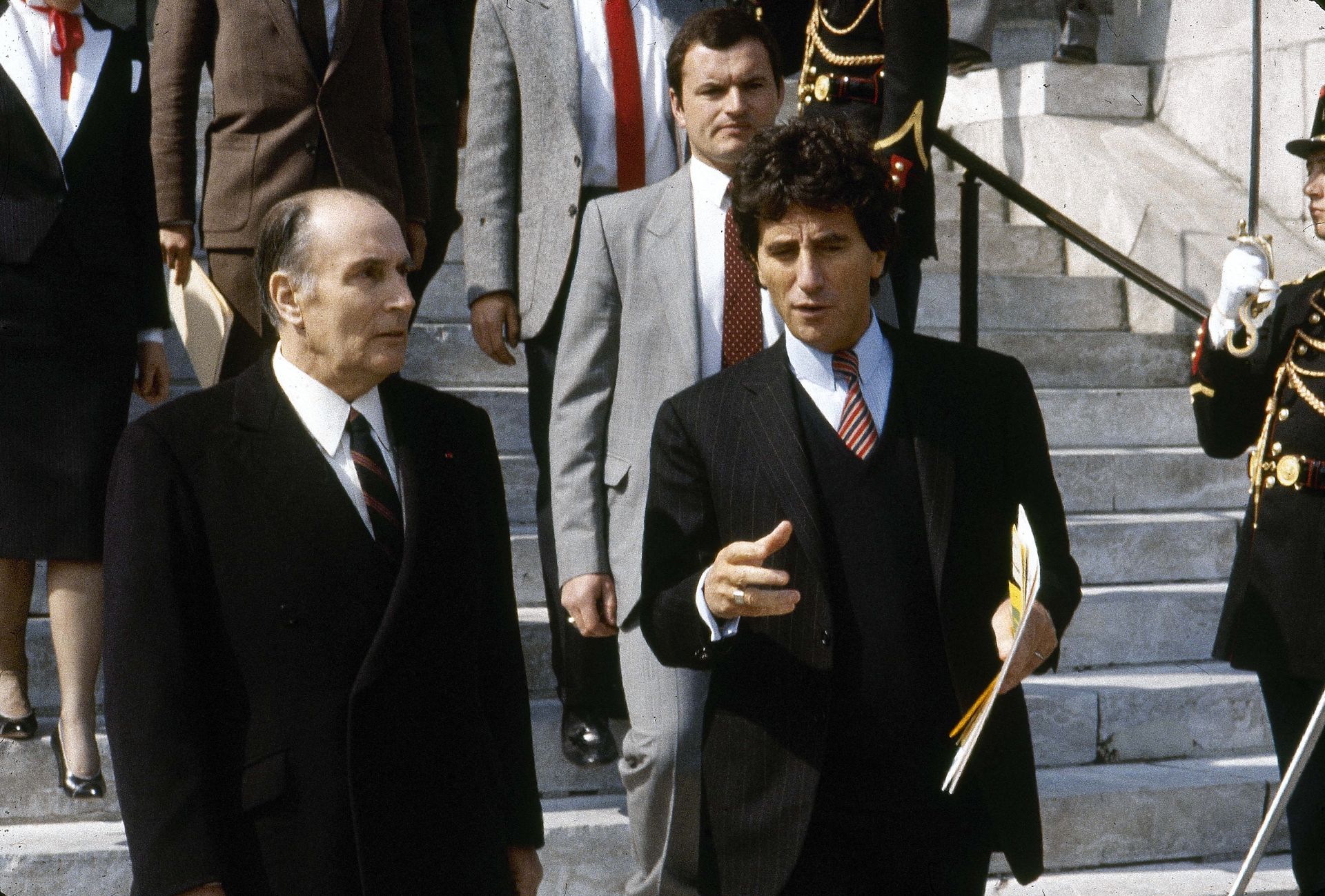 Jack Lang (right) as Minister of Culture under President François Mitterrand (left).
