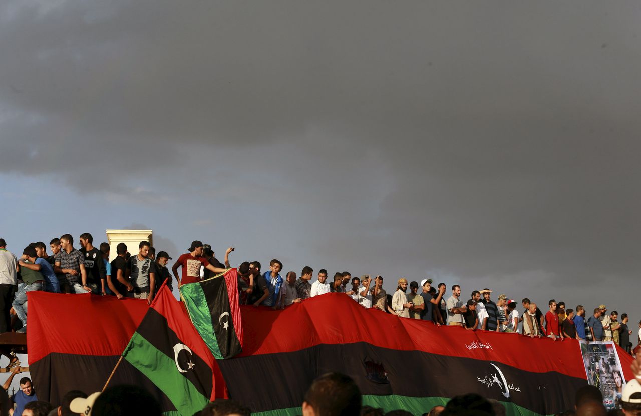 Protestanten gisteren in Benghazi.