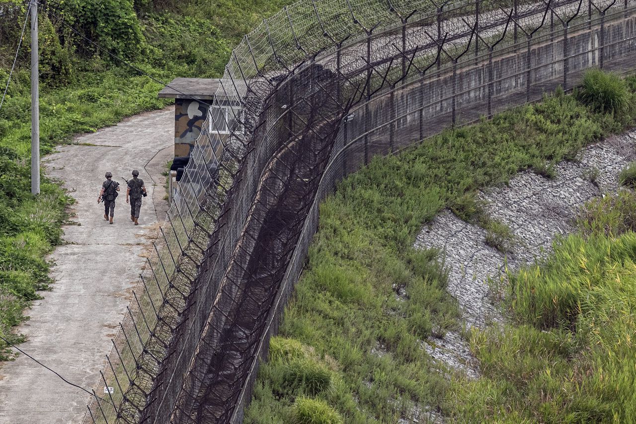 De grens van Noord-Korea met Zuid-Korea.