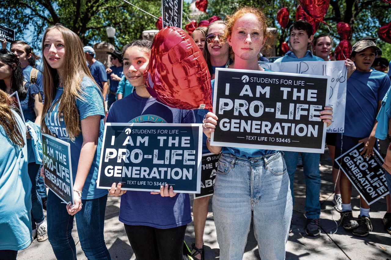 Anti-abortusdemonstranten bij het regeringsgebouw van Texas in Austin, 29 mei 2021. De in mei getekende abortuswet trad op 1 september in werking.