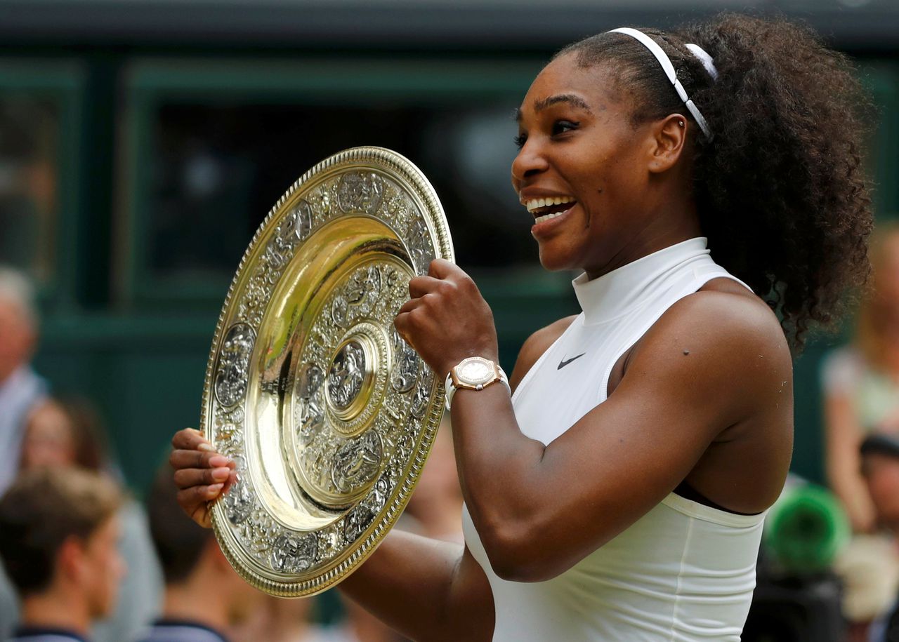 Serena Williams na afloop van de enkelspelfinale tegen Angelique Kerber.