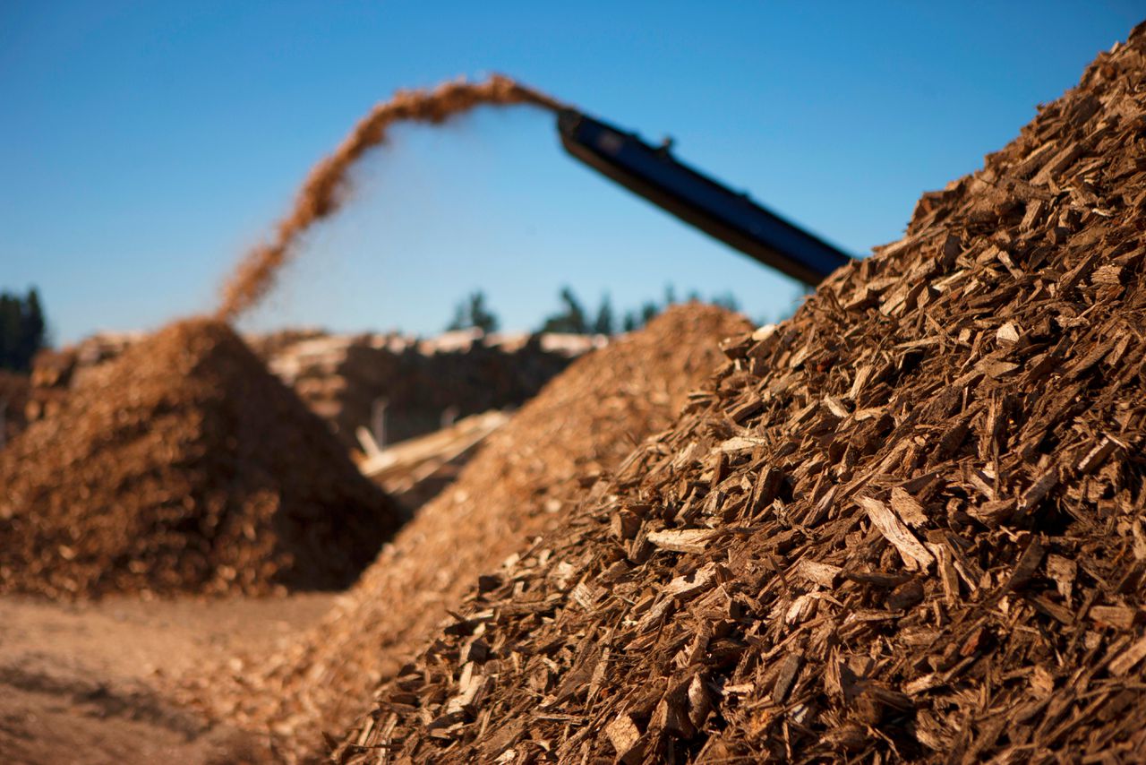 Houtsnippers die gebruikt worden als biomassa.