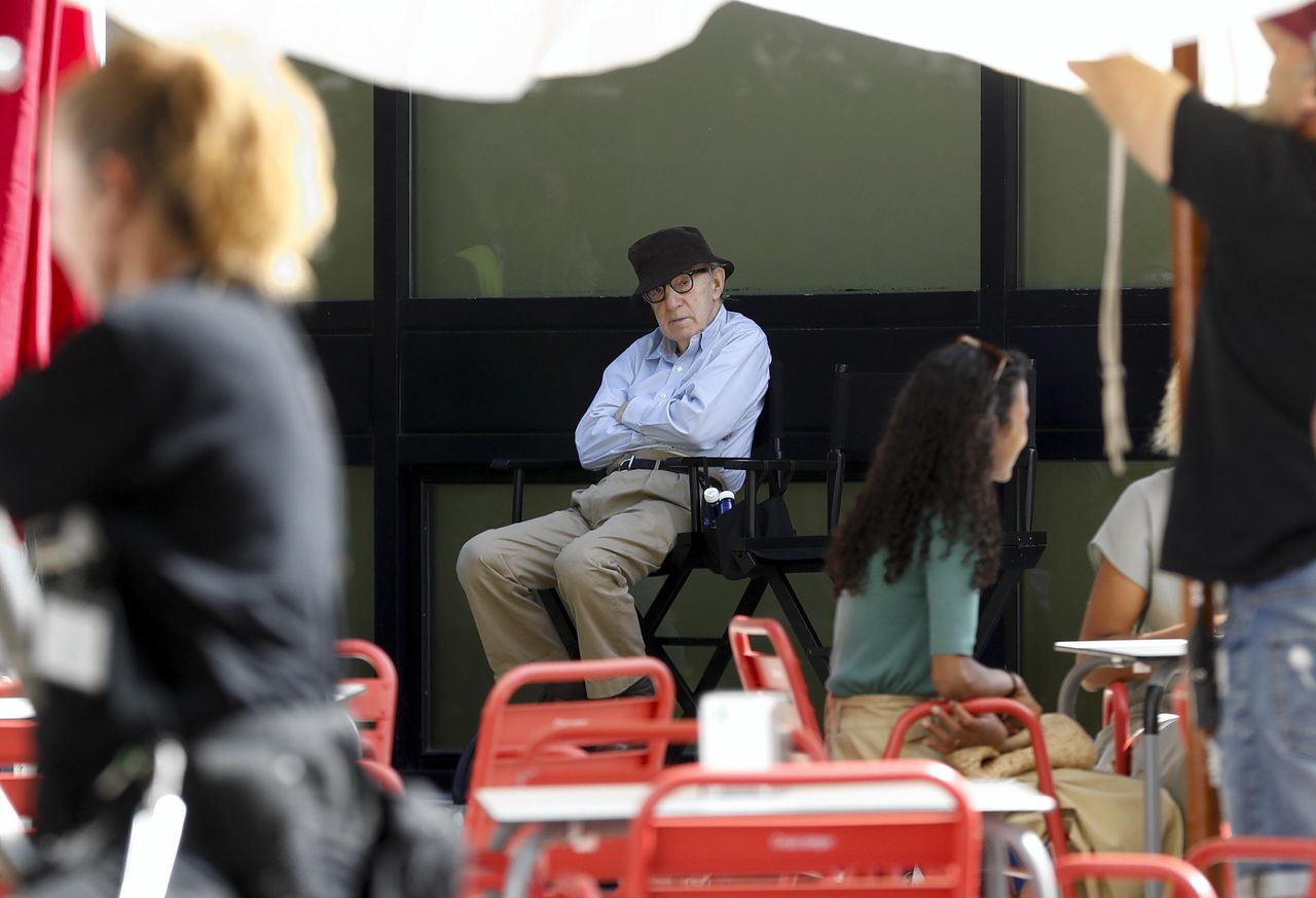 Regisseur Woody Allen op de set voor de opname van zijn laatste film in de Spaanse stad San Sebastian, in juli 2019.