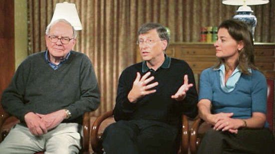 Tachtig miljard op een rijtje: Warren Buffett , Bill en Melinda Gates.