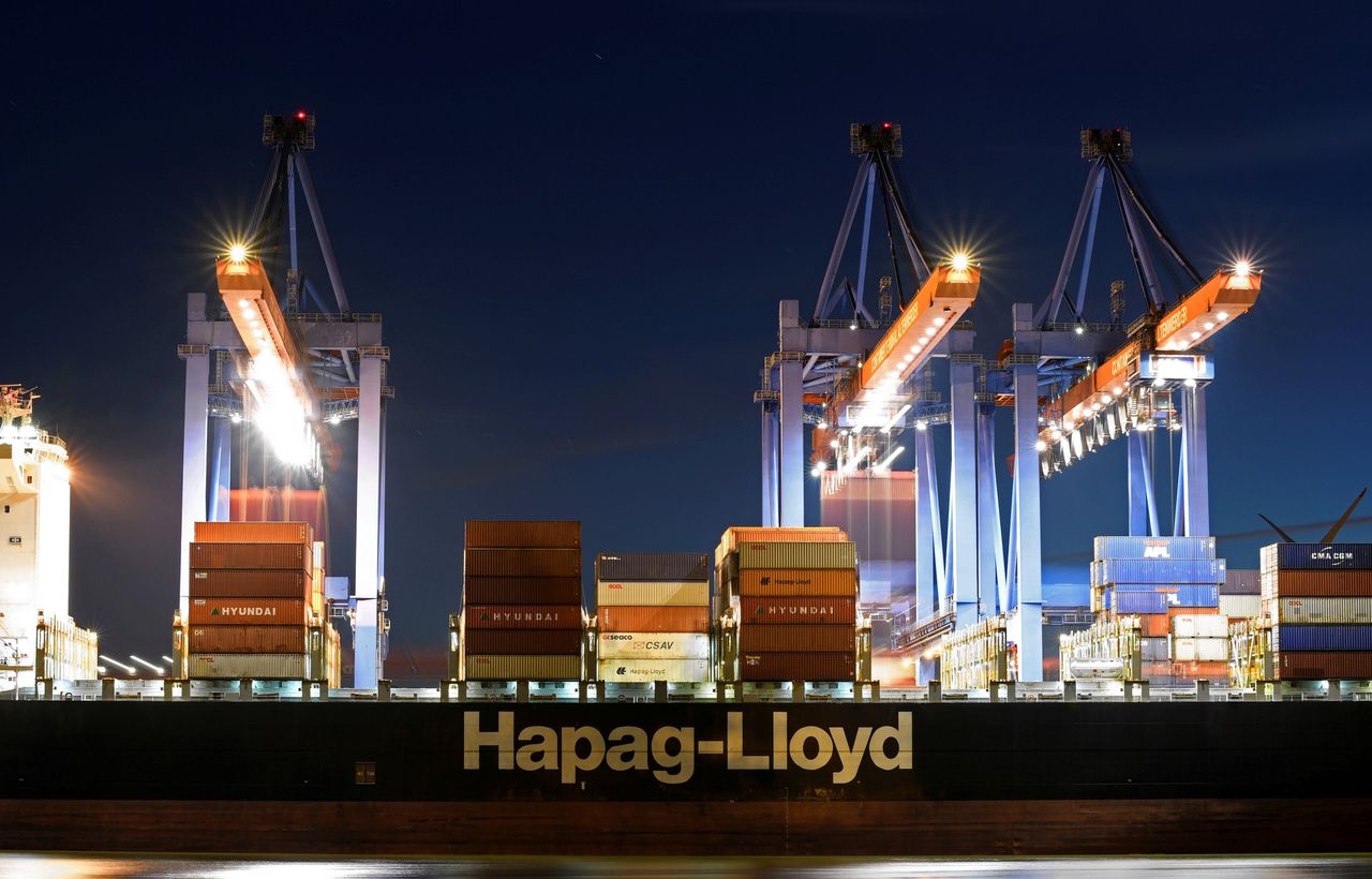 Containerschepen in de haven van Hamburg.