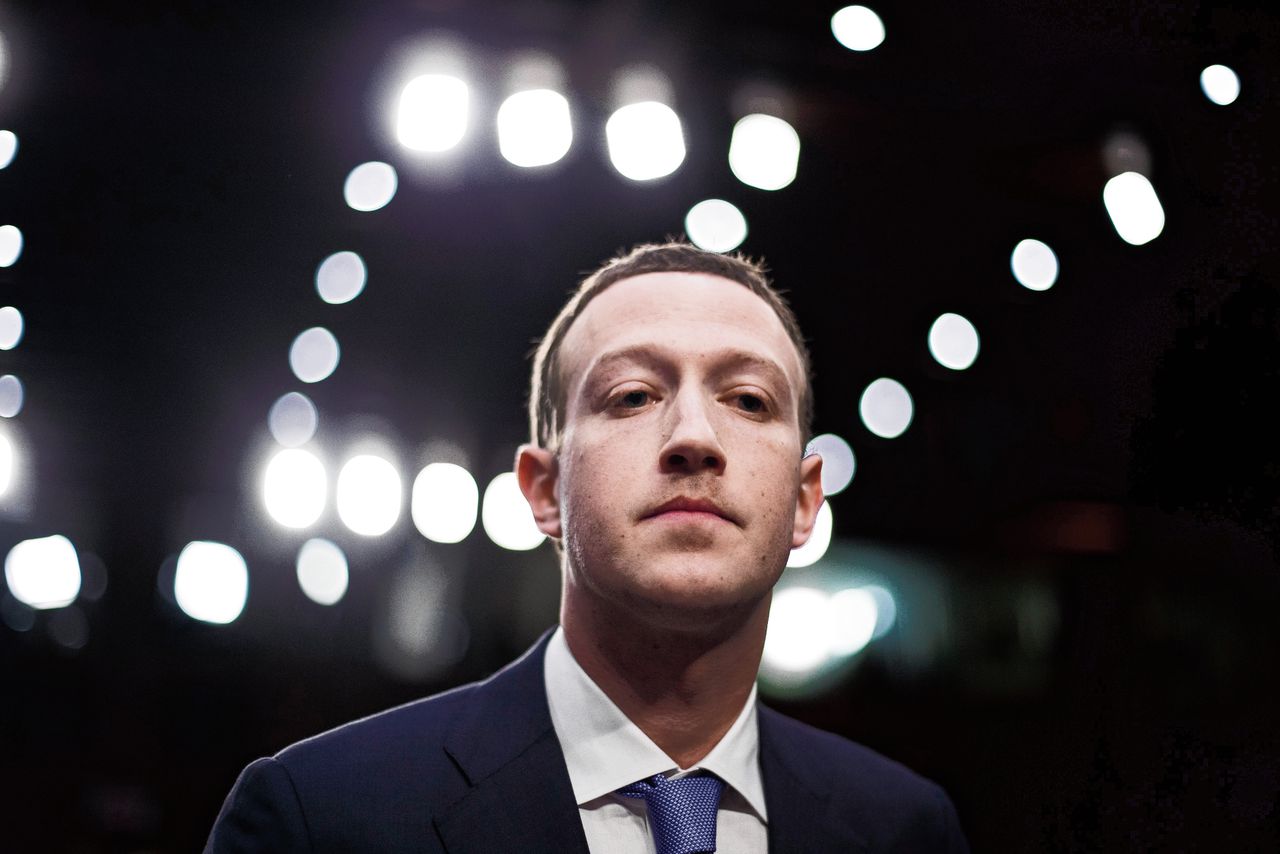 Mark Zuckerberg, oprichter en topman van Facebook, tijdens een hoorzitting in de Amerikaanse Senaat in 2018.