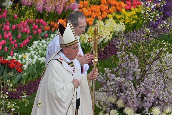 Paus Franciscus tijdens de paasmis van dit jaar.