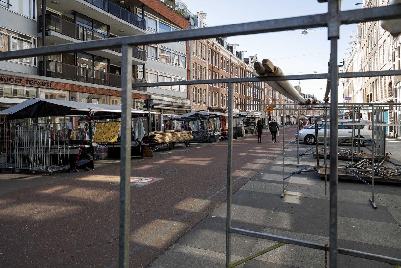 Een rustige Albert Cuypmarkt in Amsterdam. Pas in juni komt er een échte, nieuwe raming voor de Nederlandse economie.