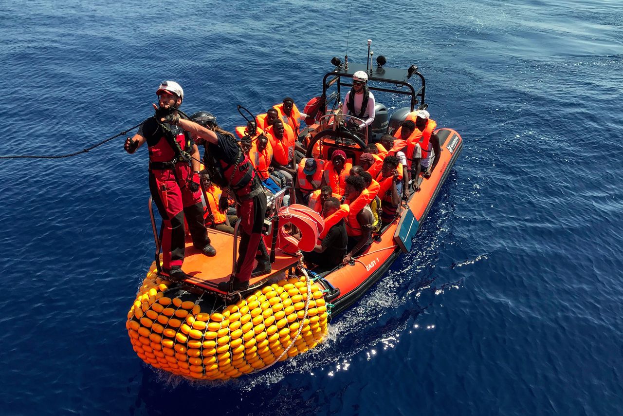 Een sloep van het reddingsschip Ocean Viking, 12 augustus 2019. Het schip is gehuurd door Artsen zonder Grenzen en SOS Méditerranée.