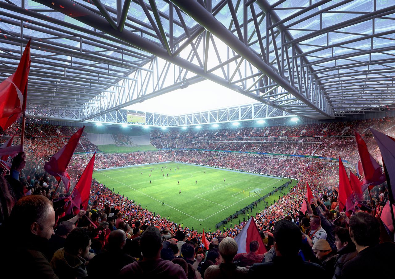 Impressie van het nieuwe Feyenoord-stadion van architectenbureau OMA.