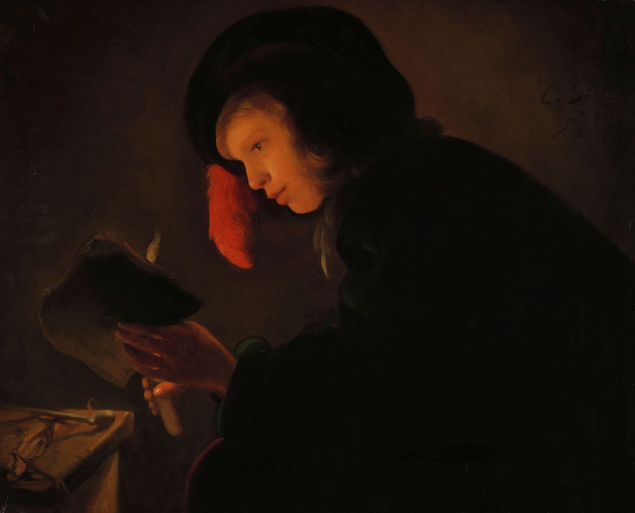 Christiaen Jansz. Dusart, Jonge man lezend bij kaarslicht (1645)