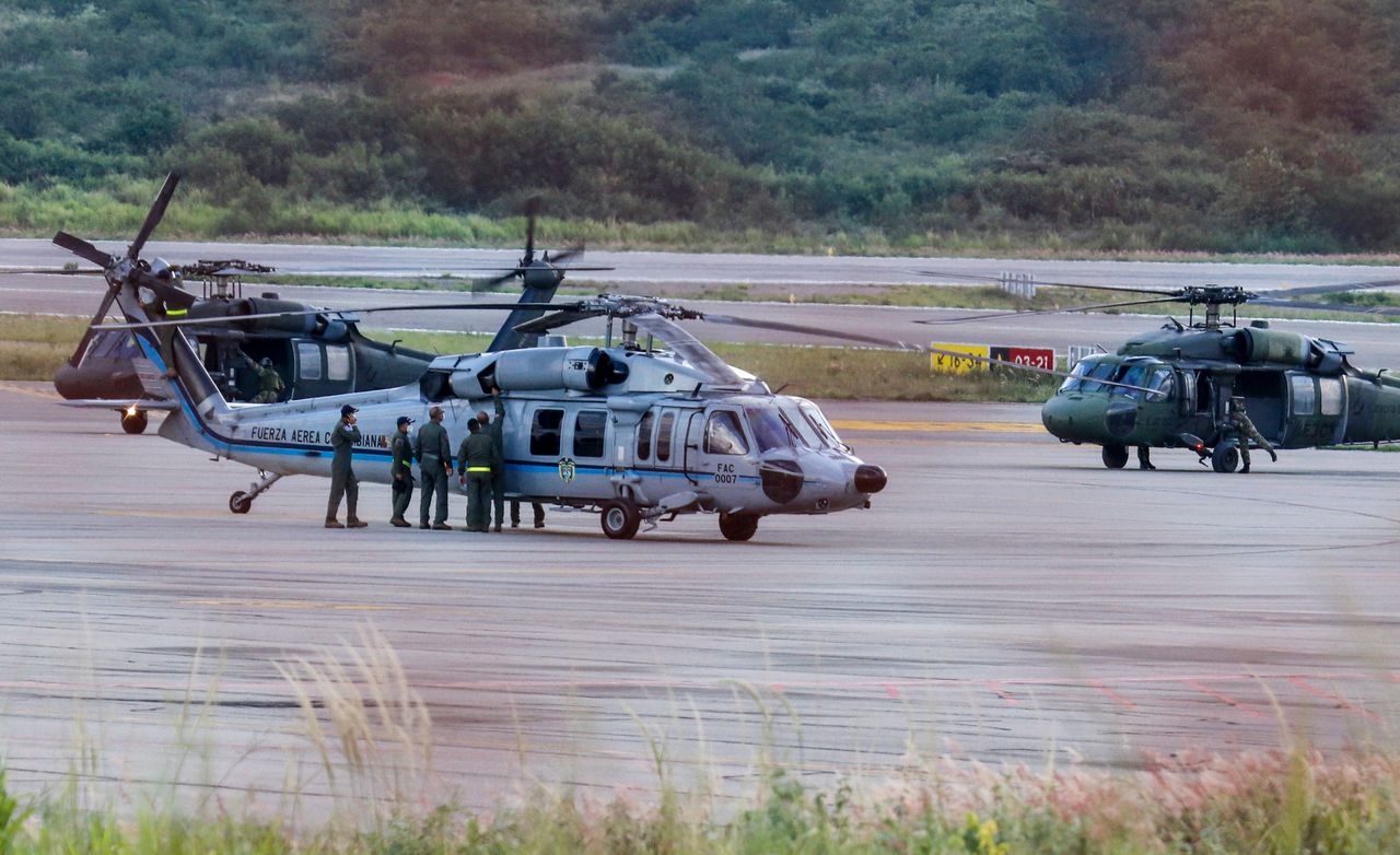 De presidentiële helikopter na de aanslag.