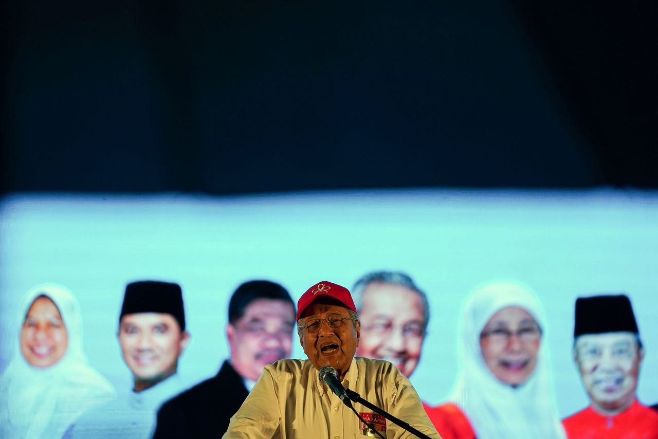 Oppositieleider Mahathir Mohamad op 6 mei in de hoofdstad Kuala Lumpur