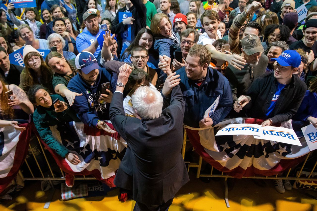 Bernie Sanders op campagne in Richmond, Virginia, eind februari.