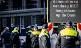 De politie meldt via een matrixbord een demonstratieverbod op de Dam, waar Edwin van Wagensveld van Pegida actie wil gaan voeren tegen een pro-Palestijnse demonstratie bij de Stopera. Robin Utrecht / ANP 
