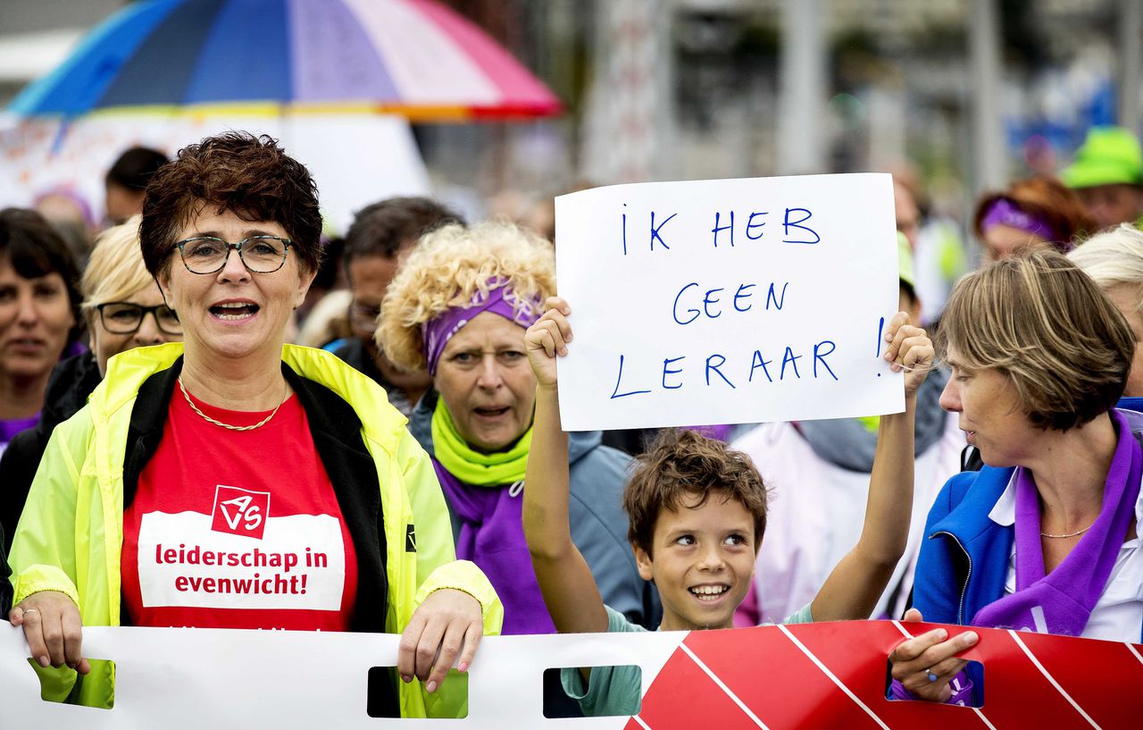 Een demonstratie tegen de problemen in het primair onderwijs vorige maand in Rotterdam.