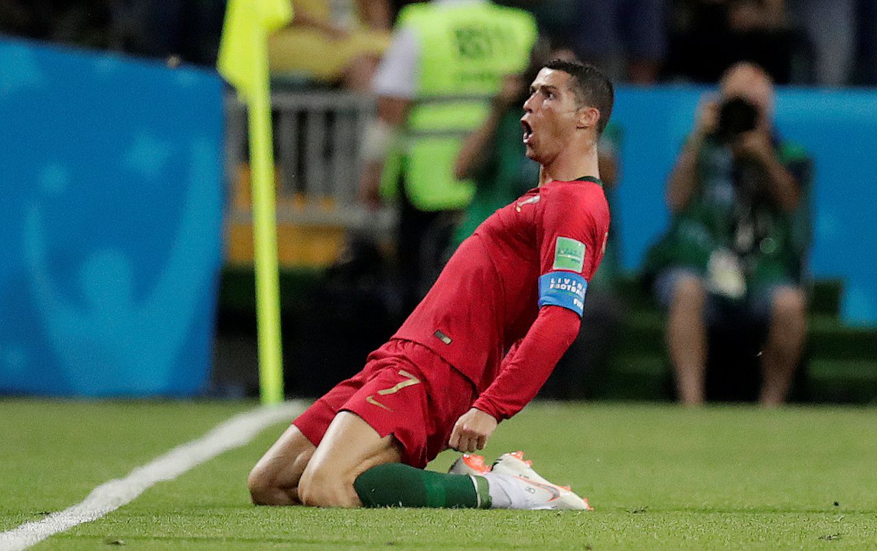 De Portugees Cristiano Ronaldo was de grote uitblinker bij de WK-wedstrijd tussen Spanje en Portugal op 15 juni 2018.