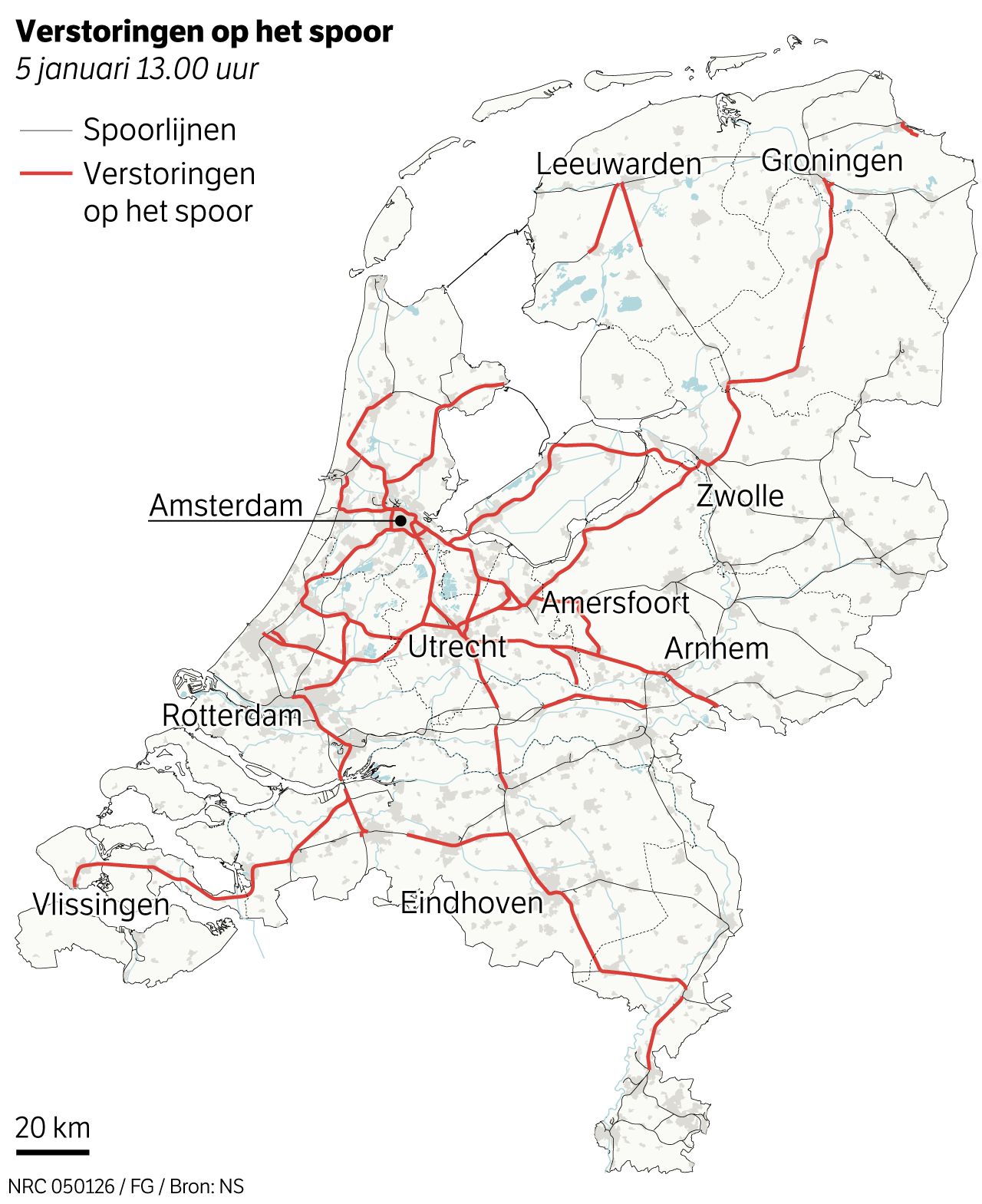 Langer problemen met spoor regio Amsterdam: tot zeker 14.00 uur geen treinen