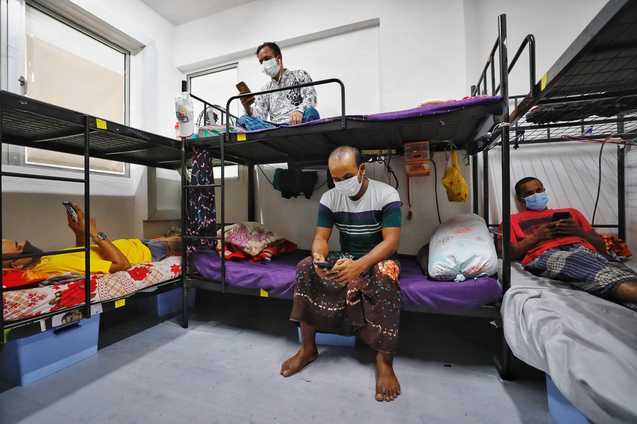 Quarantaineruimte in Singapore twee weken geleden. Het land heeft inmiddels te maken met een derde golf van coronagevallen.