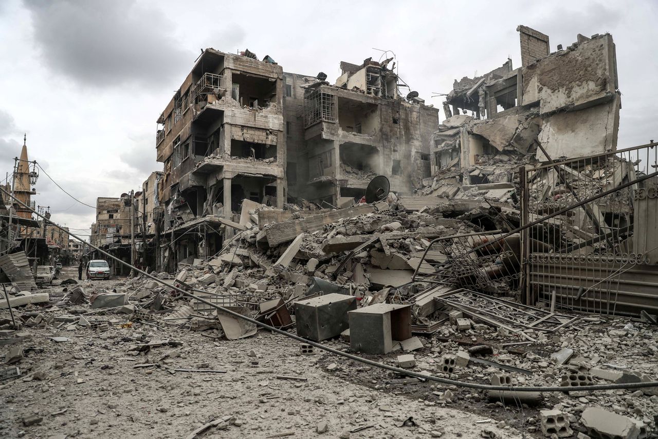 Een gebombardeerd gebouw in Oost-Ghouta, gefotografeerd op 22 februari.