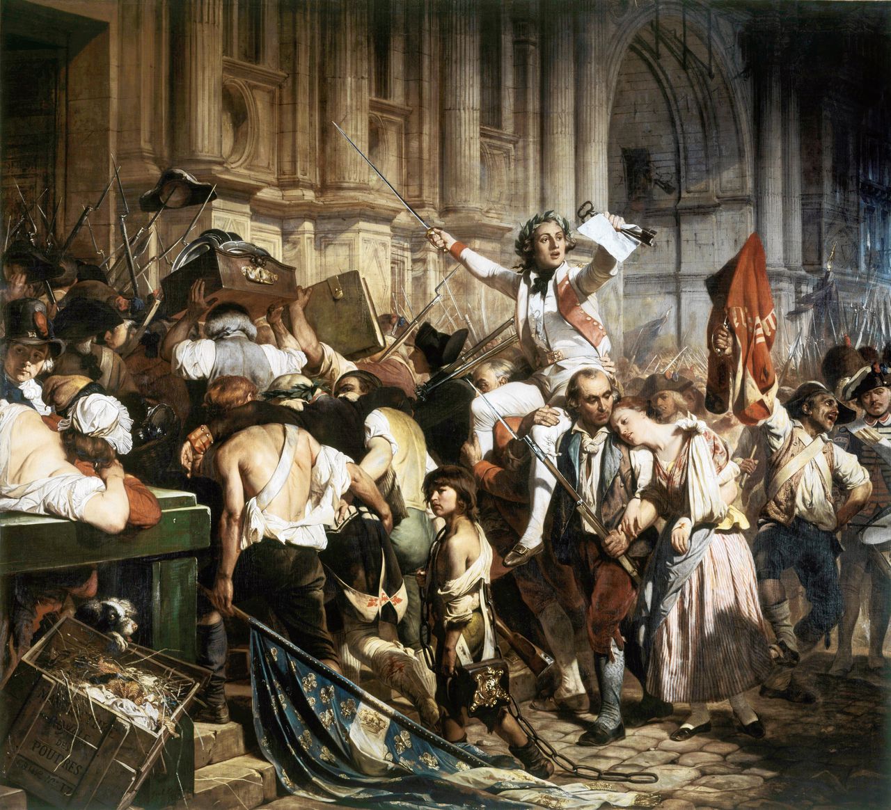 Hippolyte Delaroche (1797-1856): De bestormers van De Bastille voor het stadhuis in Parijs, 14 juli 1789