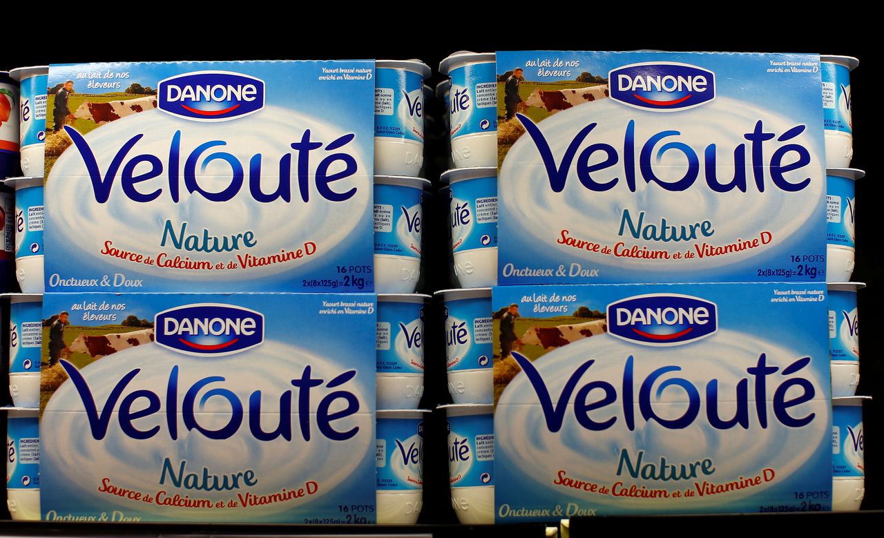 Yoghurt van Danone in een Franse supermarkt.