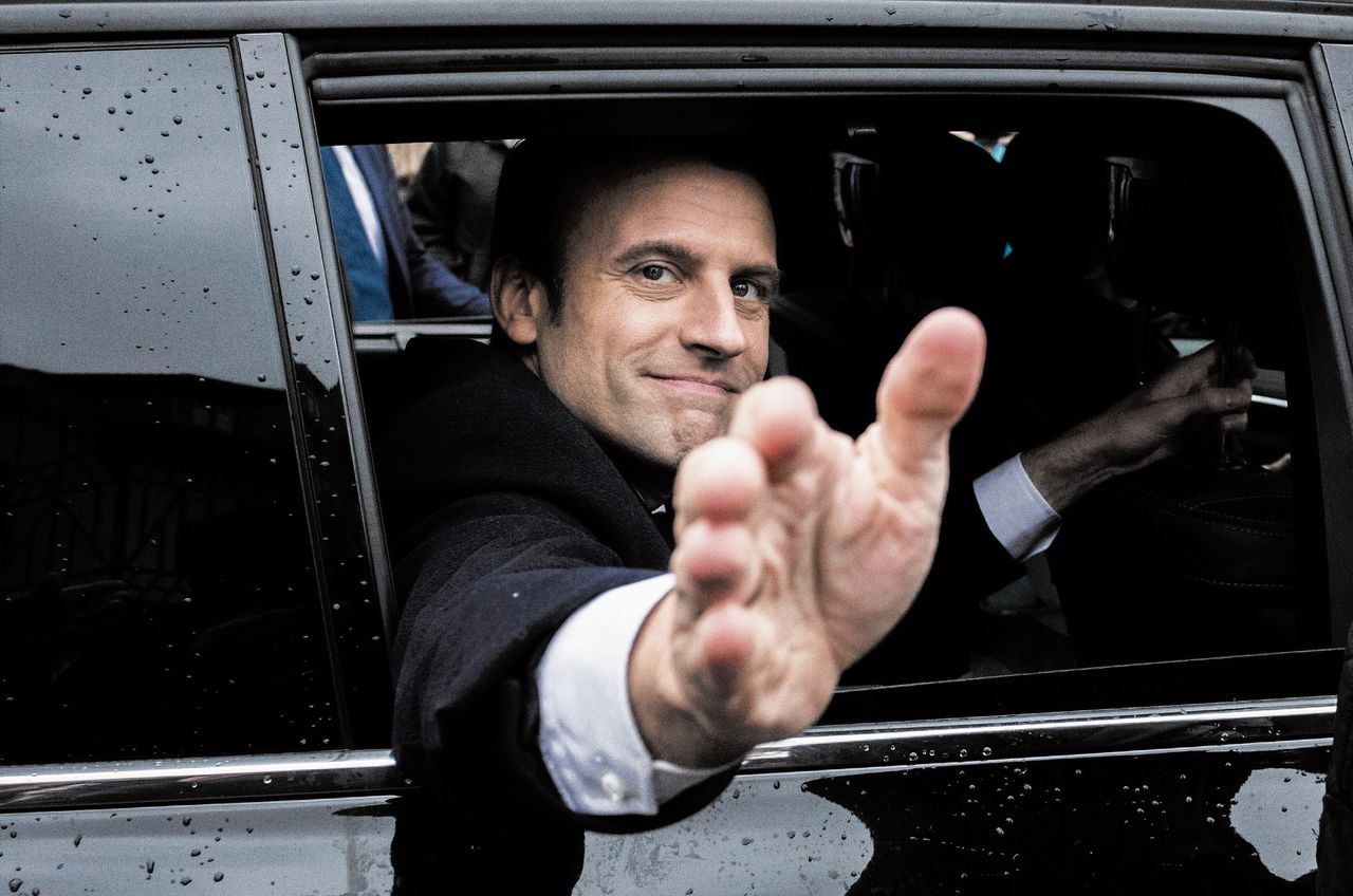Emmanuel Macron op weg naar Parijs op 7 mei, de dag van de Franse presidentsverkiezingen.