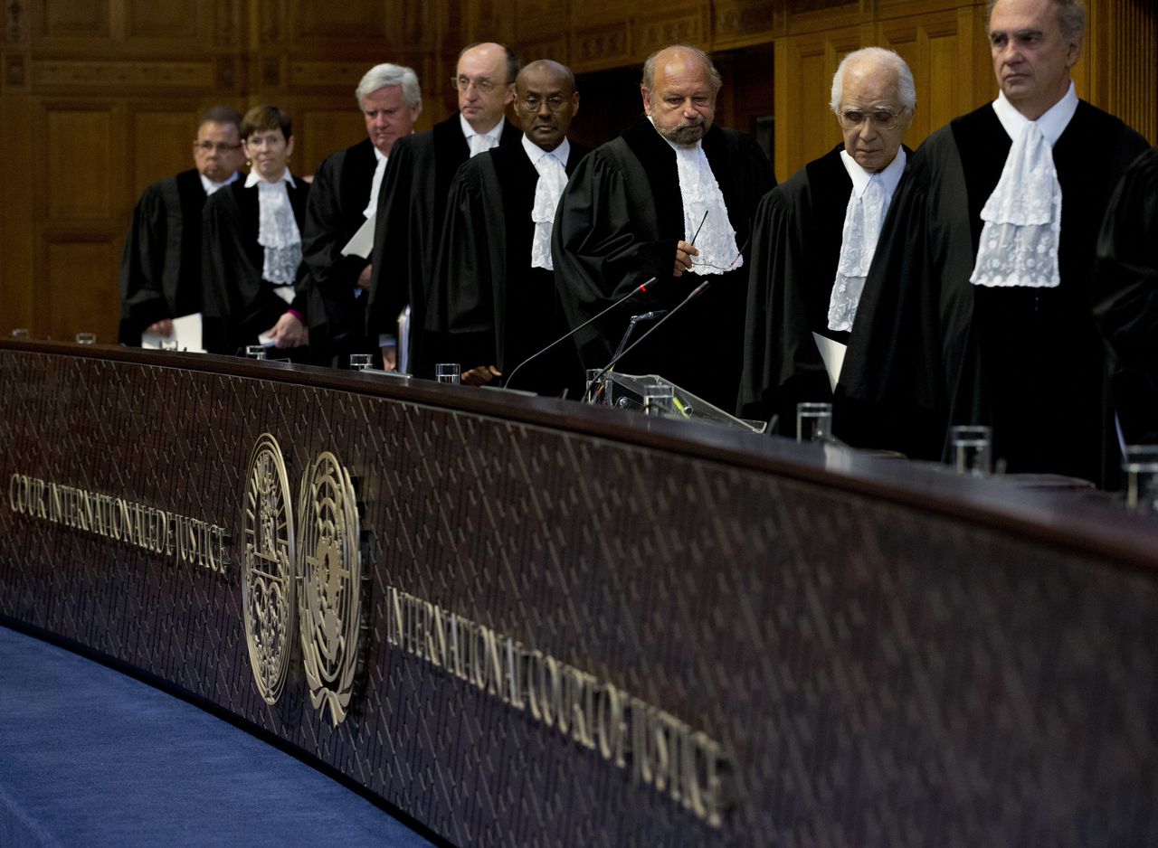 Rechters van het ICJ in Den Haag tijdens de zitting.