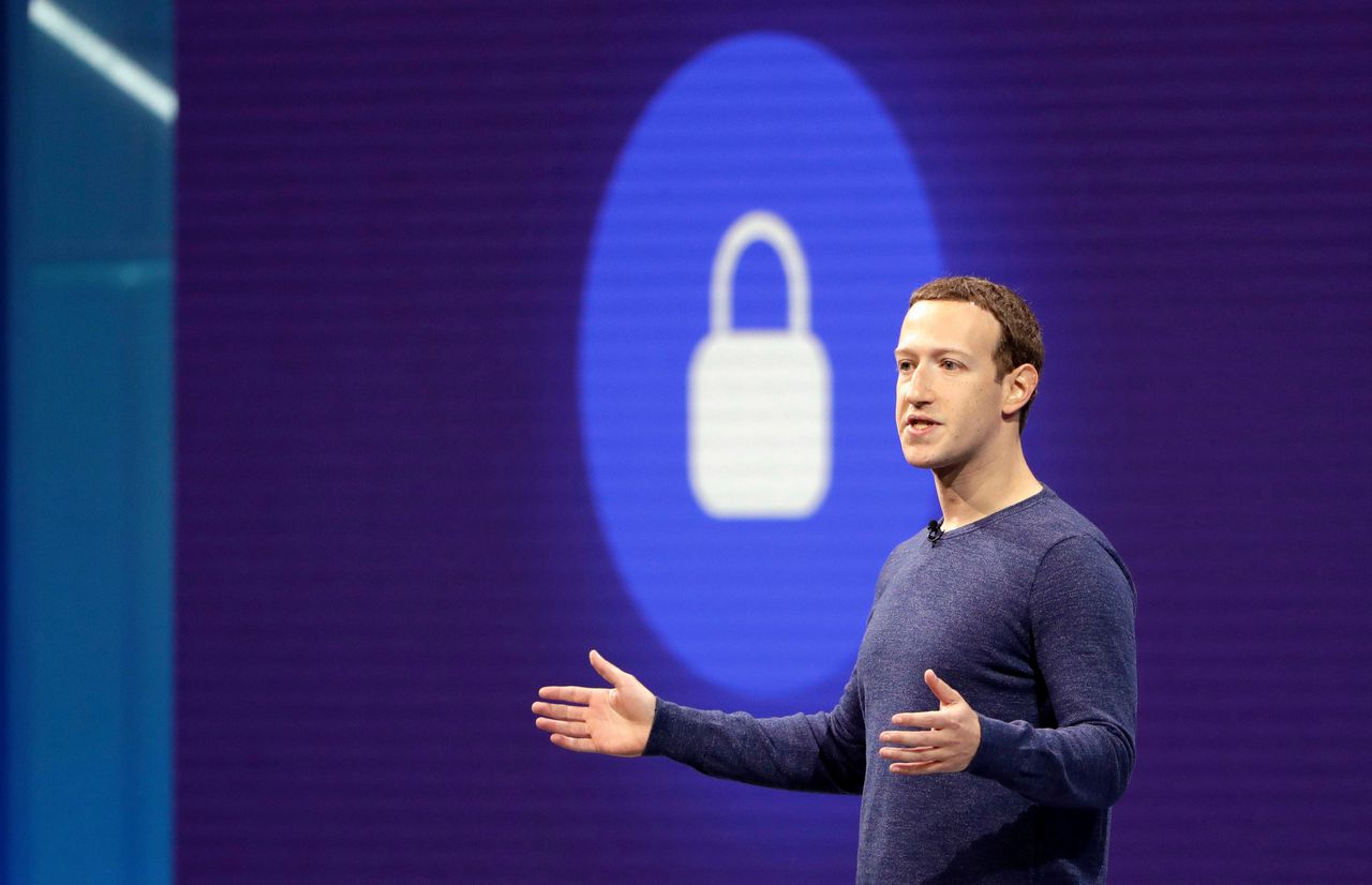 Facebook CEO Mark Zuckerberg geeft een toespraak tijdens de F8 conferentie.