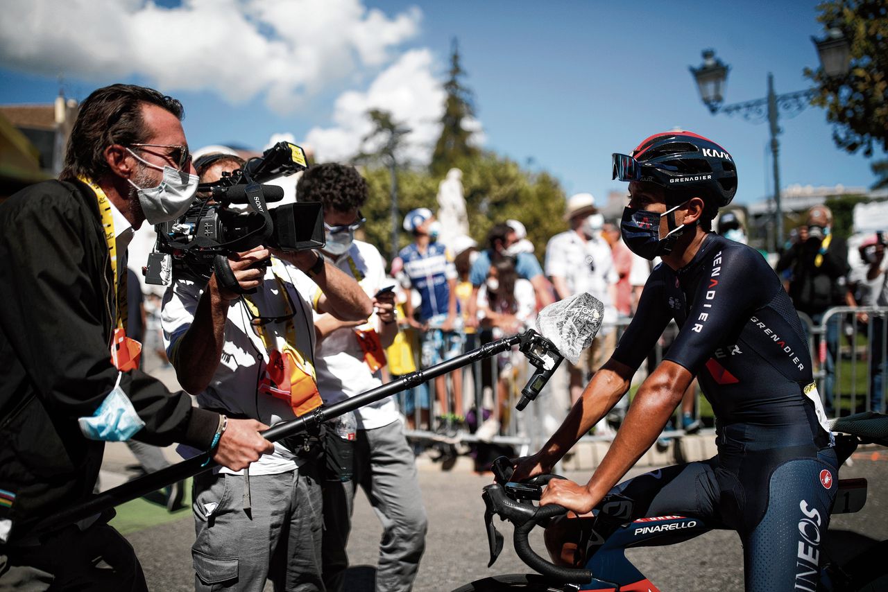 Interview met de Colombiaanse wielrenner Egan Bernal in het Franse Gap, het startpunt van de vijfde etappe van de Tour de France.
