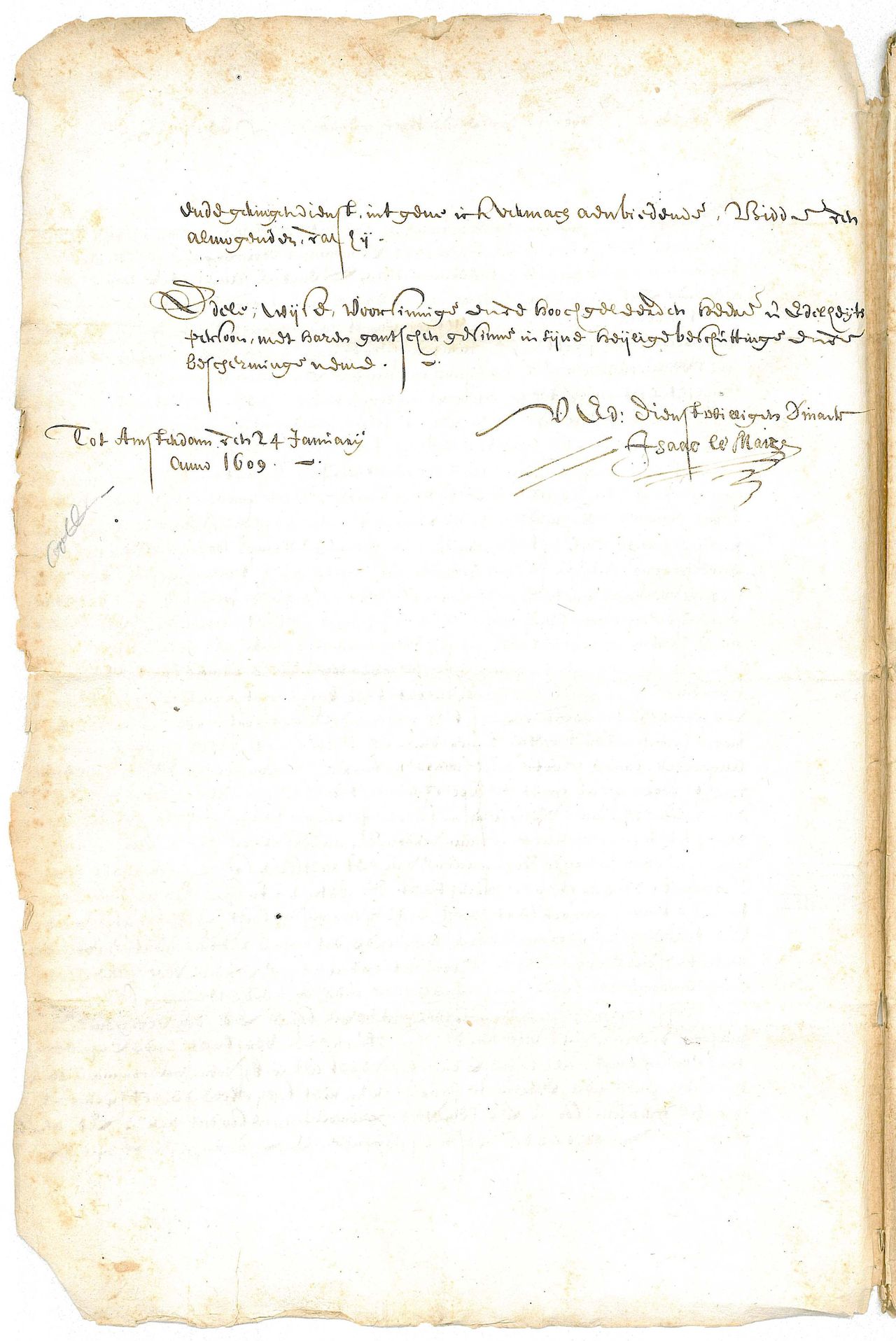 Brief van Isaac Le Maire aan VOC-oprichter Johan van Oldenbarnevelt.
