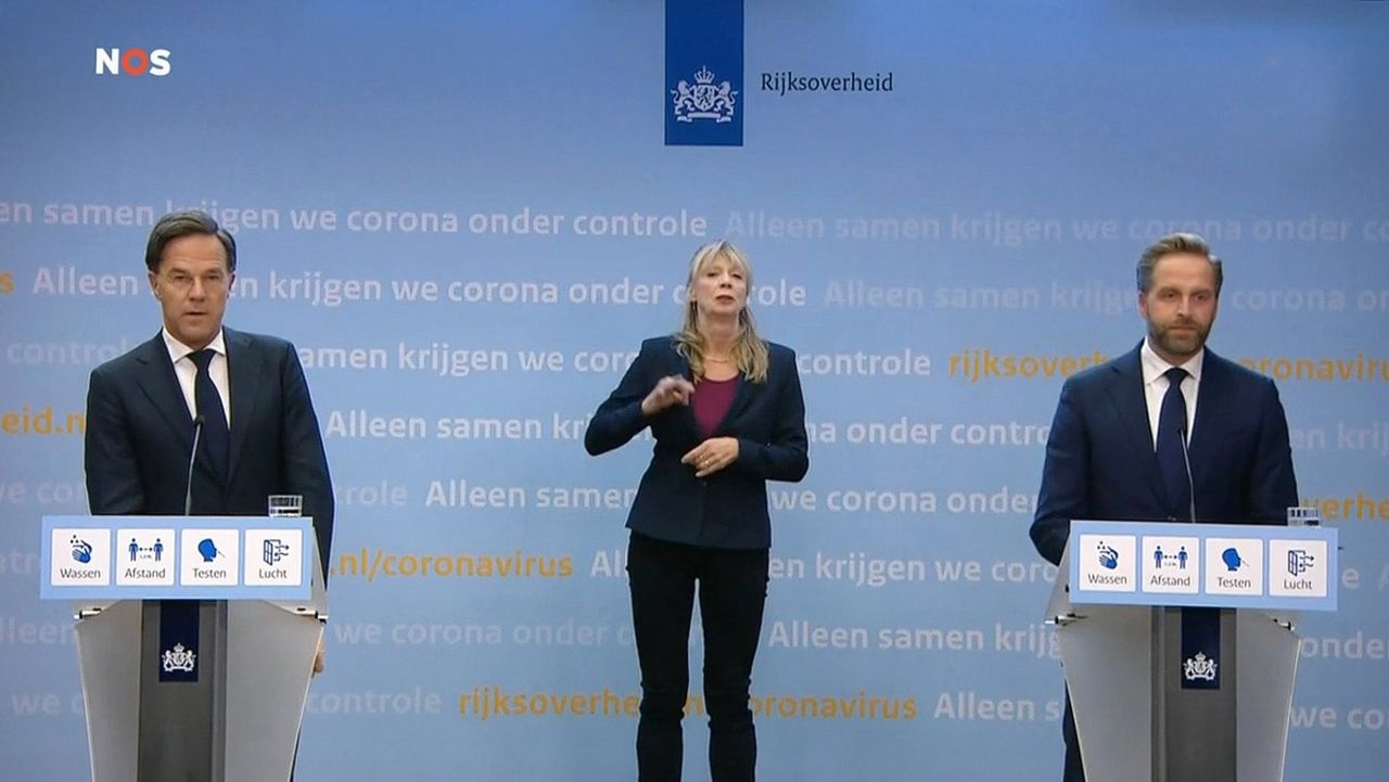Mark Rutte en Hugo de Jonge geven een persconferentie over het coronabeleid.