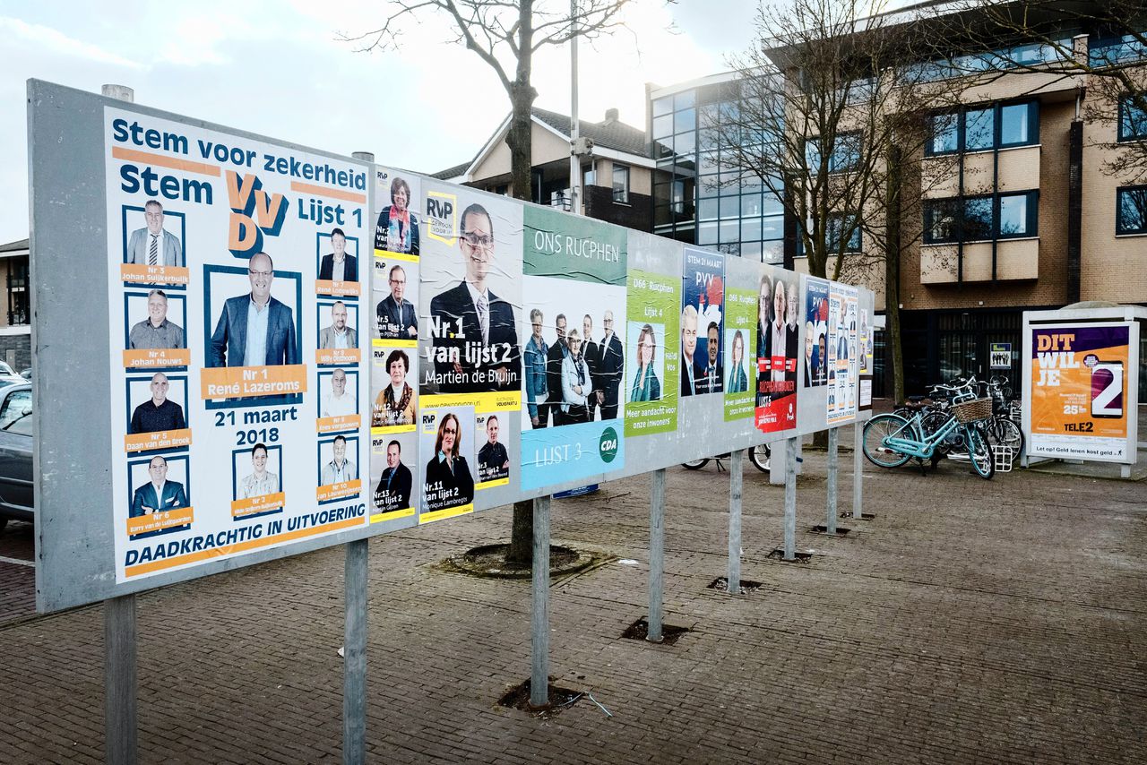 Verkiezingsposters in centrum van Rucphen.