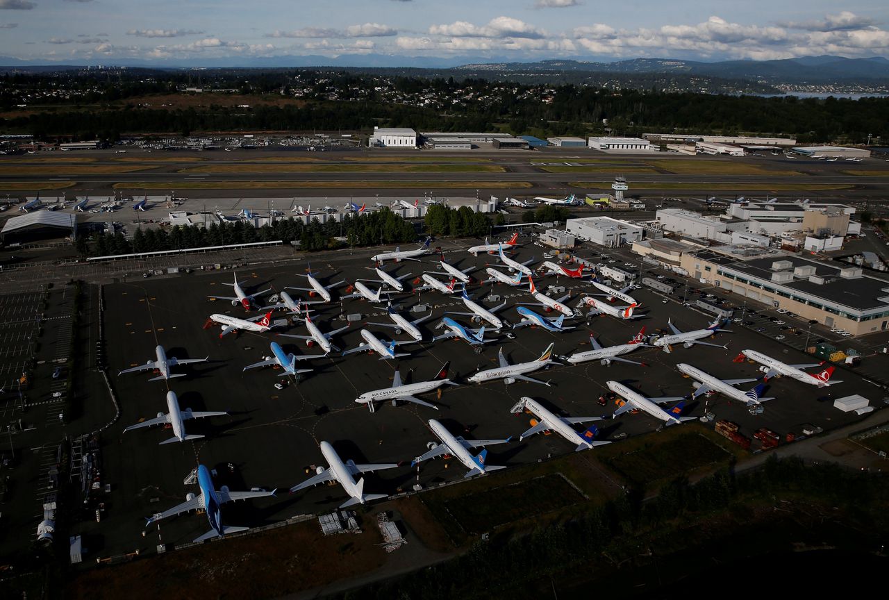 737 MAX-toestellen van Boeing staan geparkeerd in Seattle.