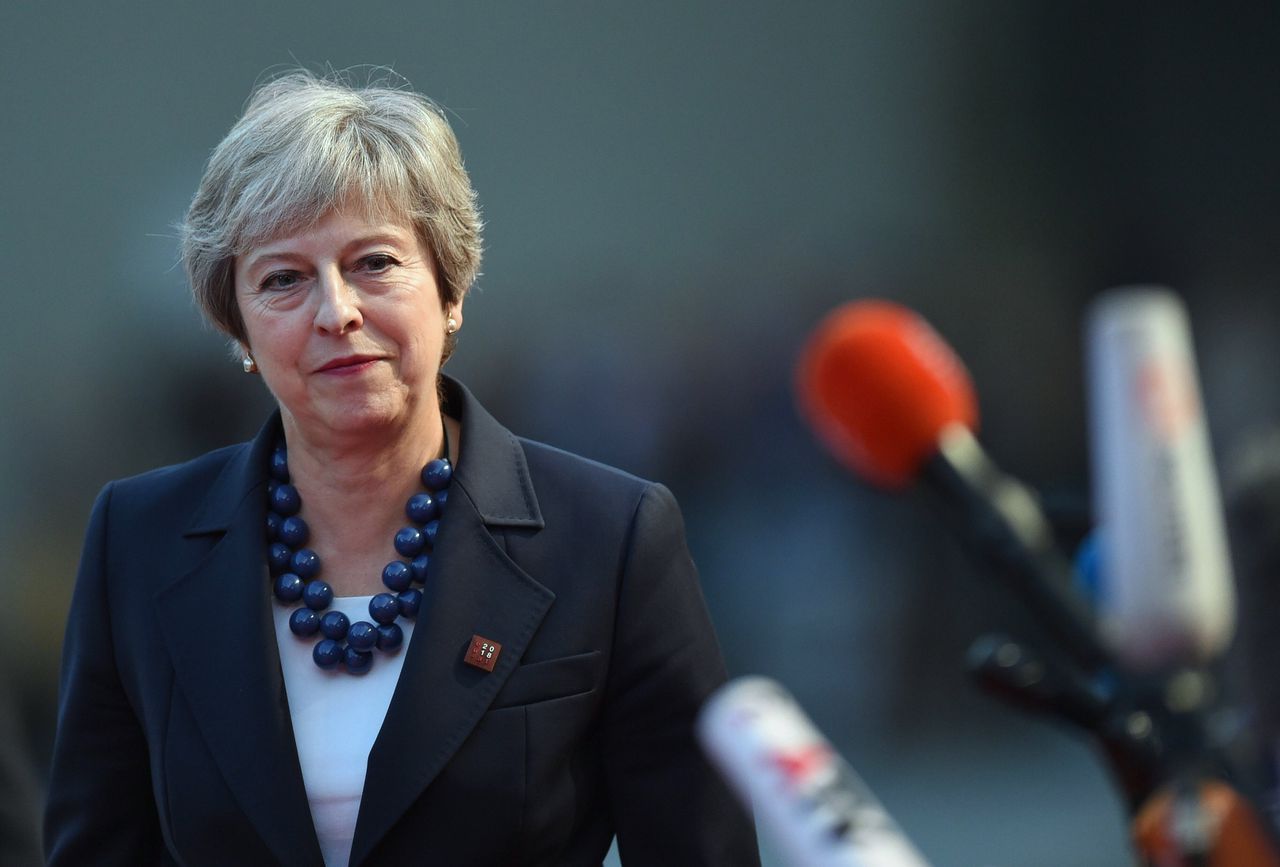De Britse premier Theresa May woensdag in Salzburg, waar de informele EU-top plaatsvindt.