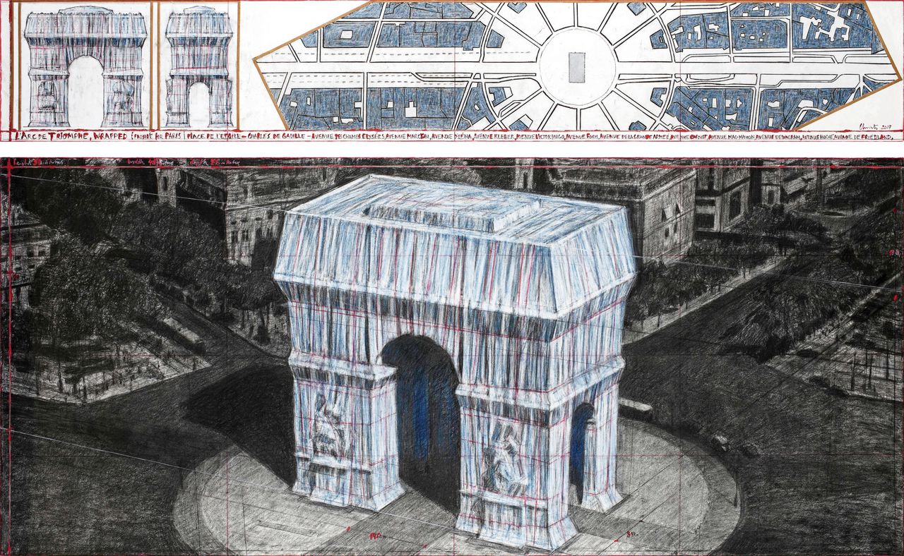 Schets voor 'L’ Arc de Triomphe, Wrapped' van Christo.