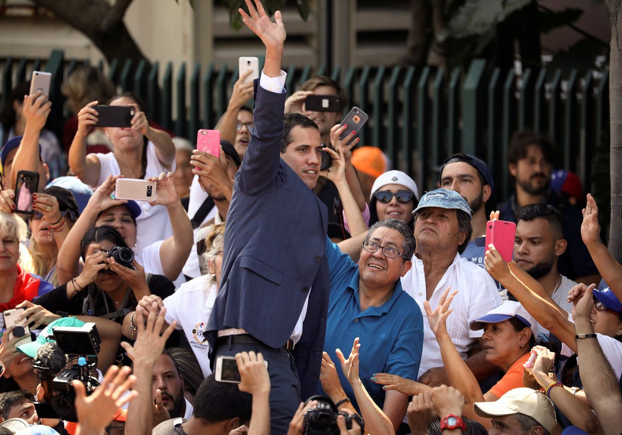 Juan Guaidó tijdens een demonstratie tegen de regering van president Maduro.