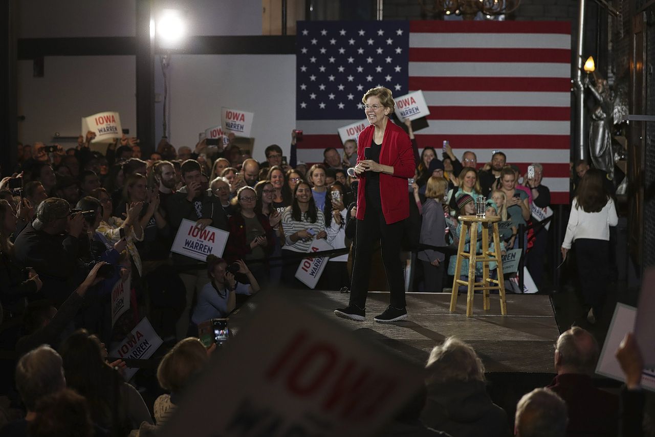 Senator Elizabeth Warren op 16 december in Keokuk, Iowa.