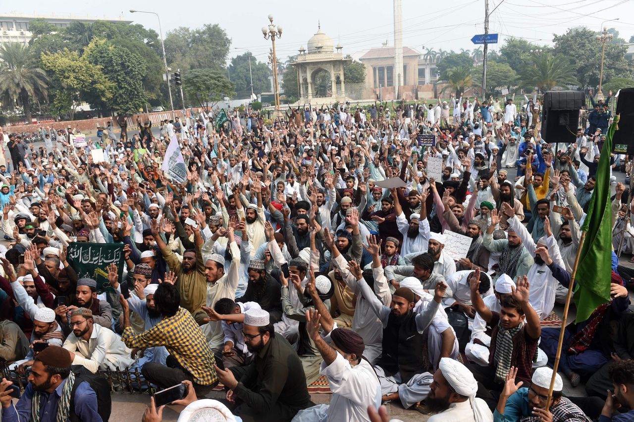 Protest in Lahore tegen het besluit van het hof om Bibi vrij te laten.