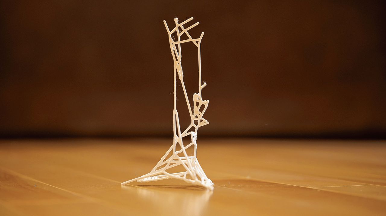 3D-geprint model van een kogelspinweb, gebaseerd op scans.