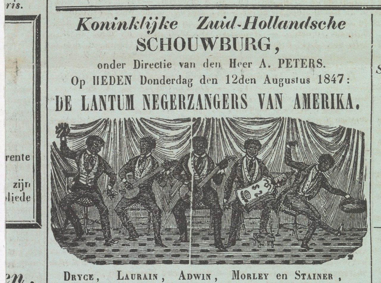 Advertentie voor een Britse blackface-show in de NRC van 12 augustus 1847.