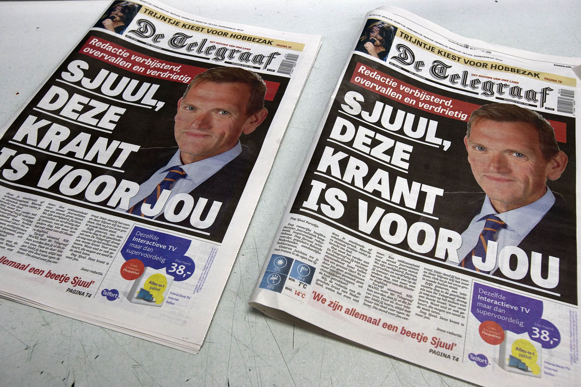 De Telegraaf van vandaag: redactie maakt diepe buiging voor Sjuul
