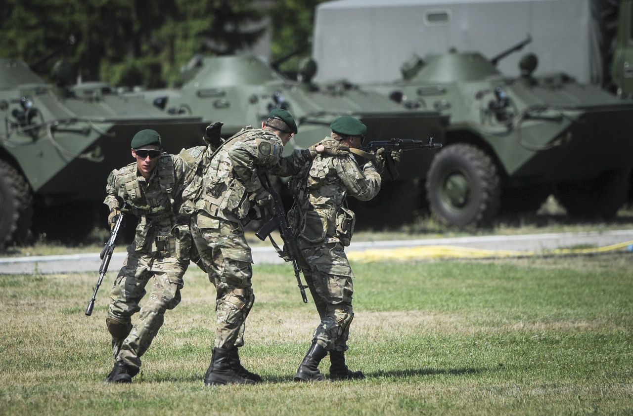 Grensbewakers van Oekraïne nemen deel aan een training met het leger van de Verenigde Staten.